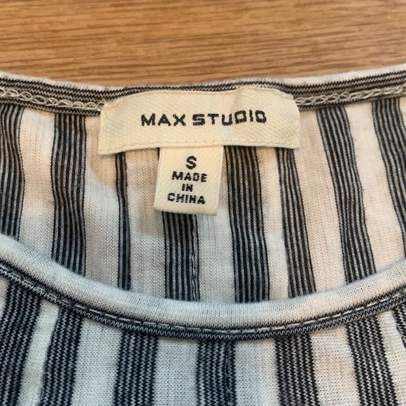 Max Studio Cold Shoulder Flowy Vertical Striped Blouse Black & White Women’s S - Picture 2 of 11